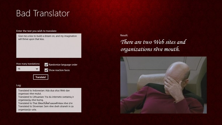 Bad Translator for Windows 8 1.0.0.5 software screenshot