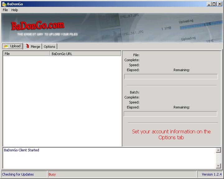 Badongo Uploader 1.4.3 software screenshot