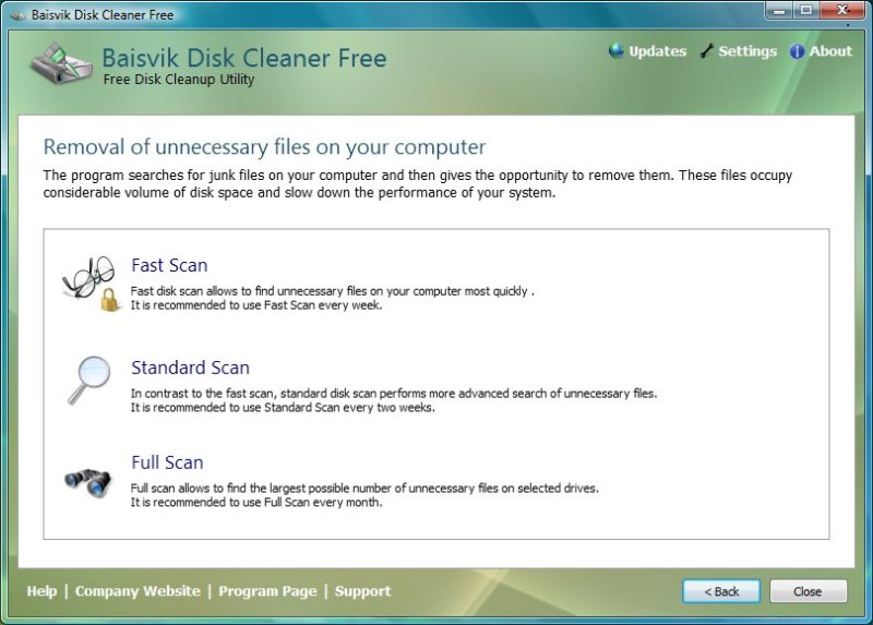 Baisvik Disk Cleaner Free 1.2.8.178 software screenshot