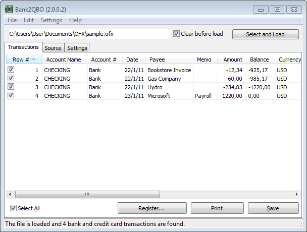 Bank2QBO 3.0.0.3 software screenshot