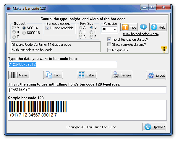 Bar Code 128 6.1 software screenshot