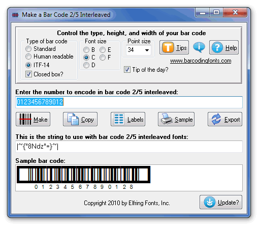 Bar Code 2 of 5 Interleaved 5.2 software screenshot