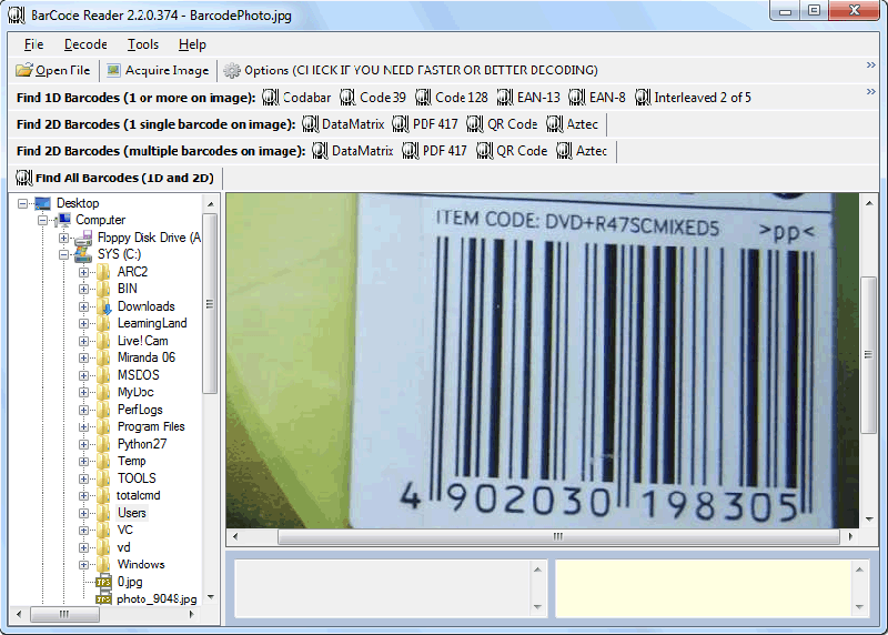 BarCode Reader 8.80.0.1622 software screenshot