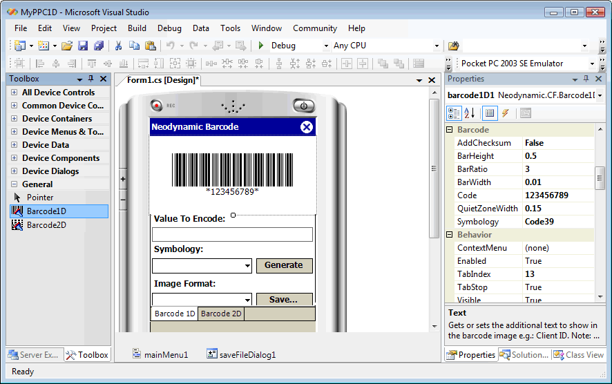 Barcode Professional for .NET Compact Framework 2.0 software screenshot