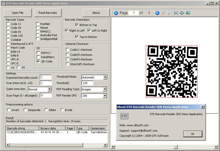 Barcode Reader SDK 4.2.276 software screenshot