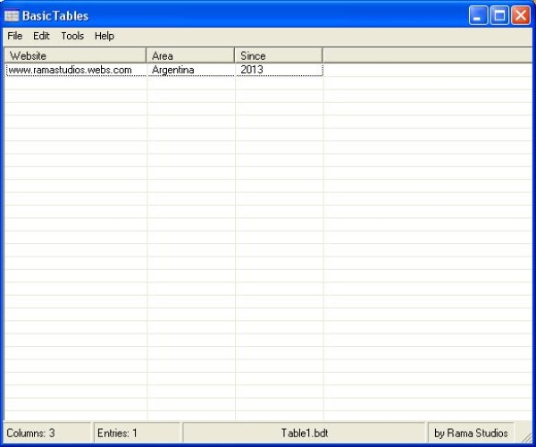 BasicTables 1.1.1 software screenshot