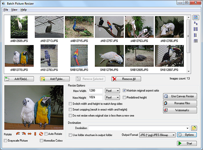 Batch Picture Resizer 7.2 software screenshot