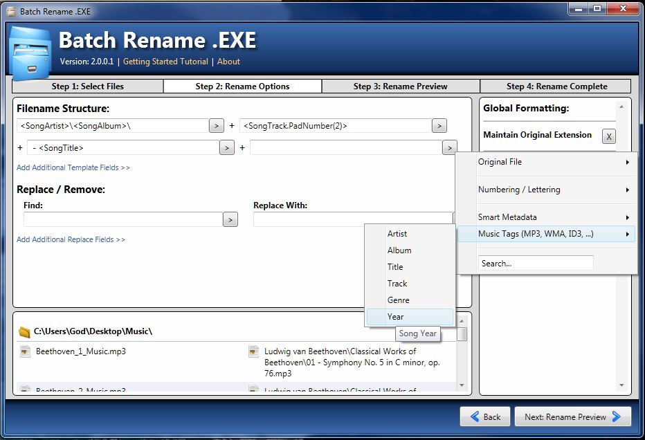 Batch Rename .EXE 2.0.0.6 software screenshot