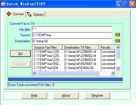 Batch WinFax2TIFF 3.00.0903 software screenshot