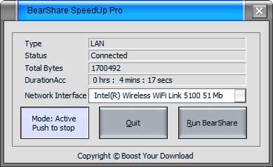 BearShare SpeedUp Pro 6.4.4 software screenshot
