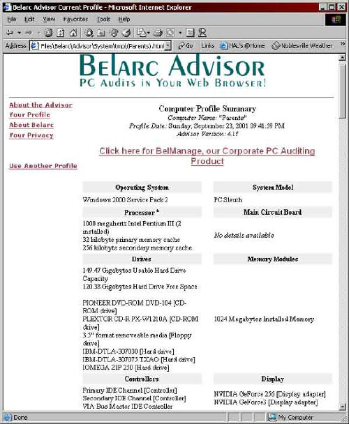 Belarc Advisor 8.5c software screenshot