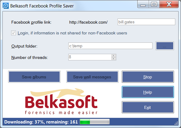 Belkasoft Facebook Profile Saver 1.0 software screenshot