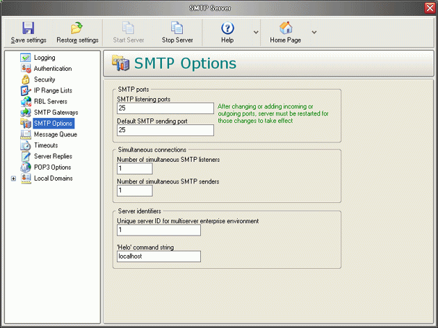 Best SMTP Server 5.20 software screenshot