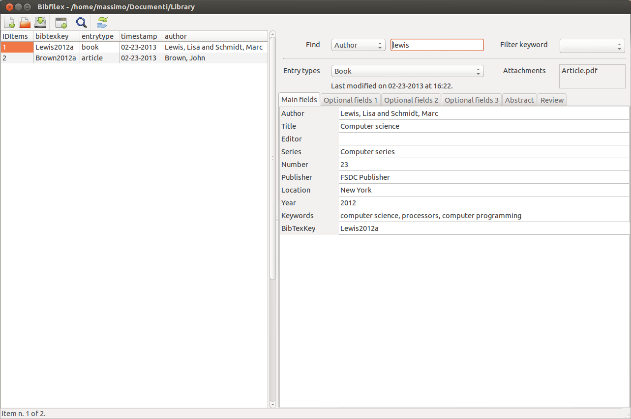 Bibfilex 1.2.7 software screenshot