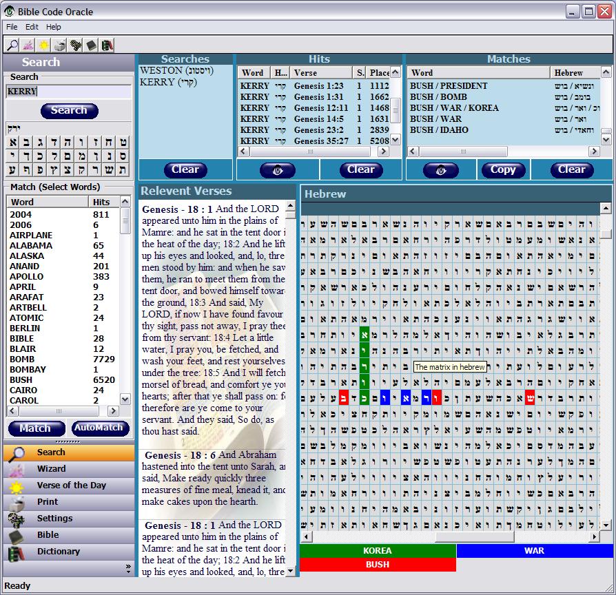 Bible Code Oracle 1.91 software screenshot