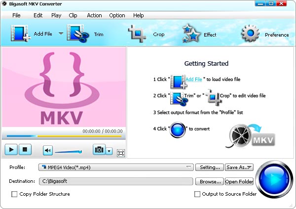 Bigasoft MKV Converter 3.7.44.4896 software screenshot