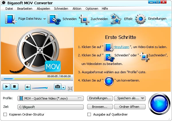Bigasoft MOV Converter 3.7.39.4862 software screenshot