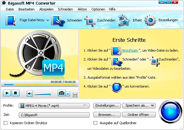 Bigasoft MP4 Converter 3.7.44.4896 software screenshot