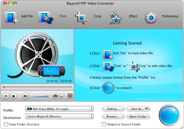 Bigasoft PSP Video Converter for Mac 3.3.26.4162 software screenshot