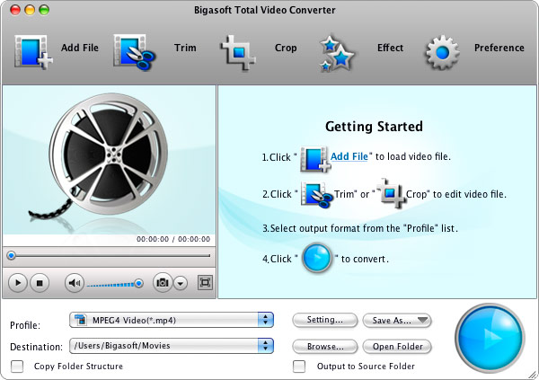 Bigasoft Total Video Converter for Mac 3.5.1.4266 software screenshot