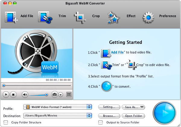 Bigasoft WebM Converter for Mac 3.6.14.4463 software screenshot