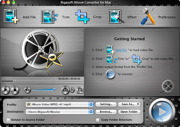 Bigasoft iMovie Converter for Mac 3.4.2.4195 software screenshot