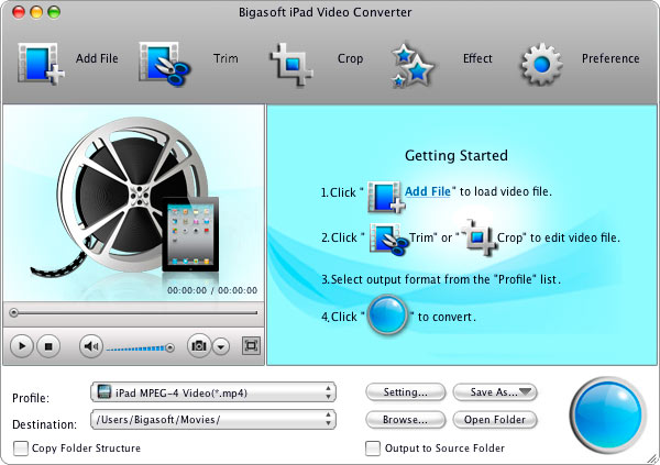 Bigasoft iPad Video Converter for Mac 3.3.24.4155 software screenshot