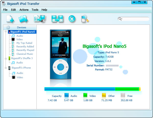 Bigasoft iPod Transfer 1.6.3.4192 software screenshot