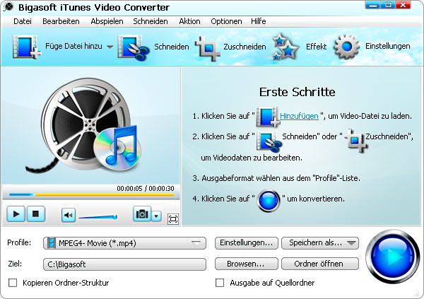 Bigasoft iTunes Video Converter 3.7.46.4937 software screenshot