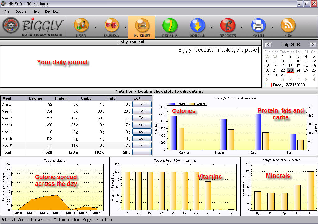 Biggly Diet Software 4.0 software screenshot