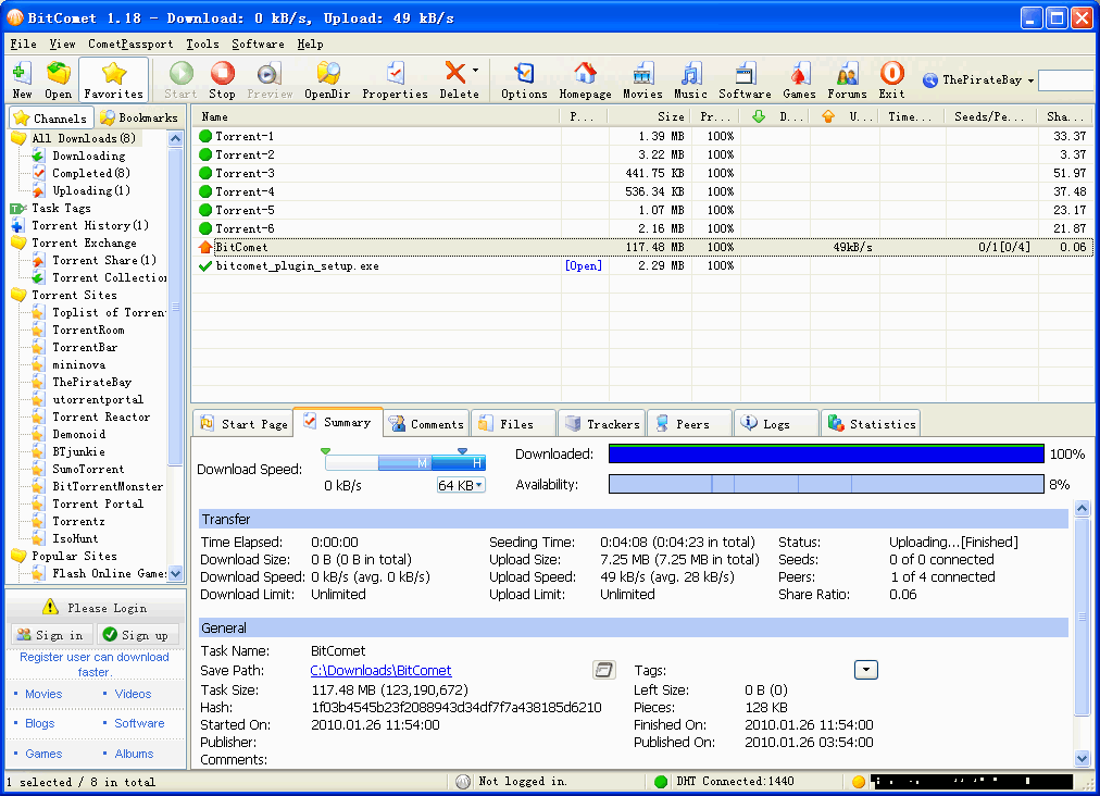 BitComet 1.46 software screenshot