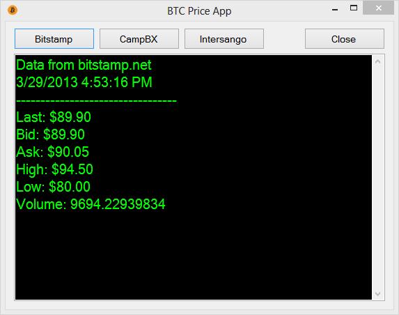 Bitcoin Price App 1.0.0.5 software screenshot