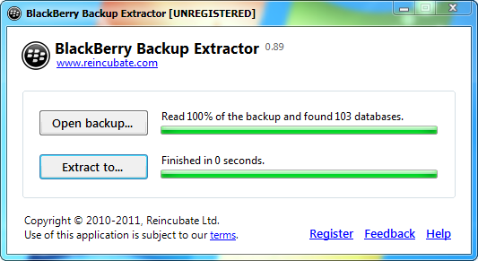 BlackBerry Backup Extractor 2.0.4.0 software screenshot