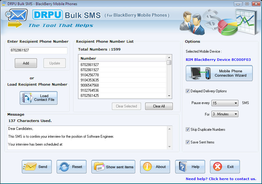 BlackBerry Mobile Marketing 6.0.1.4 software screenshot
