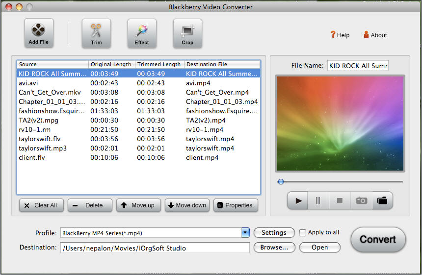 BlackBerry Video Converter for Mac 3.2.8 software screenshot