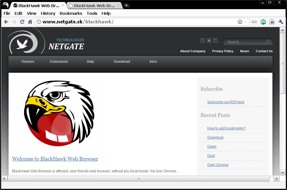 BlackHawk Web Browser 39.0.2132.2 software screenshot