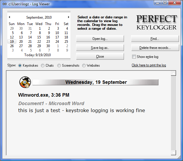 BlazingTools Perfect Keylogger 1.63 software screenshot