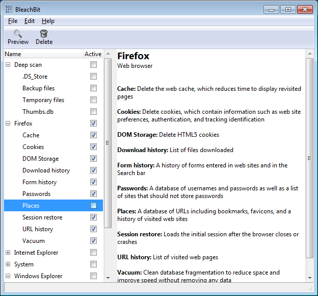 BleachBit 1.12 software screenshot