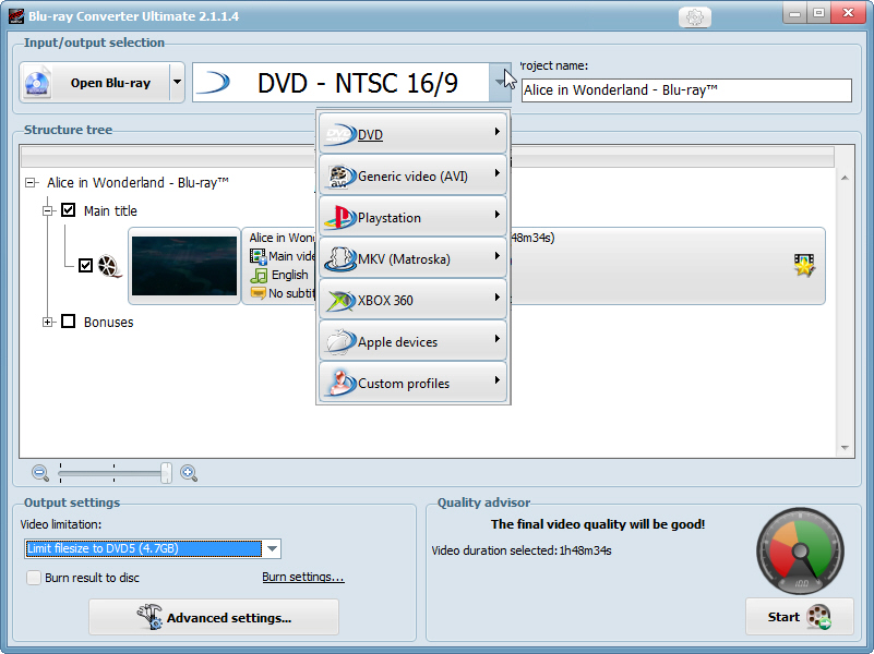 Blu-ray Converter Ultimate 4.0.0.68 software screenshot