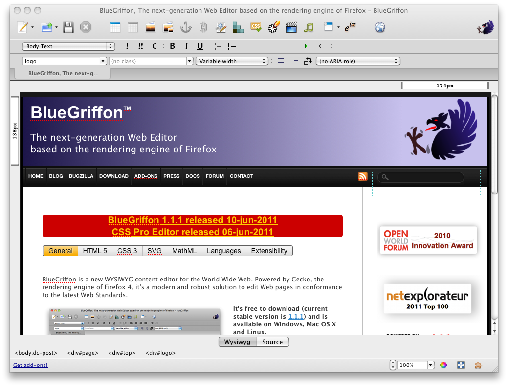 BlueGriffon Portable 2.1.2 software screenshot