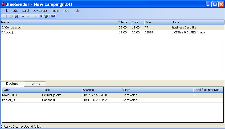 BlueSender 2.5 software screenshot