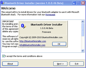 Bluetooth Driver Installer 1.0.1.112 Beta software screenshot