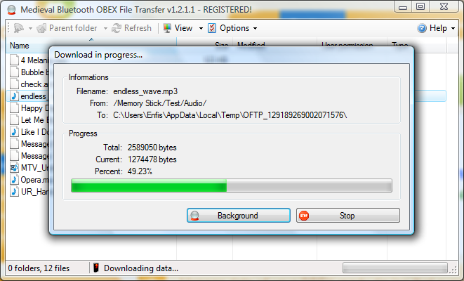 Bluetooth File Transfer 1.2.1.1 software screenshot