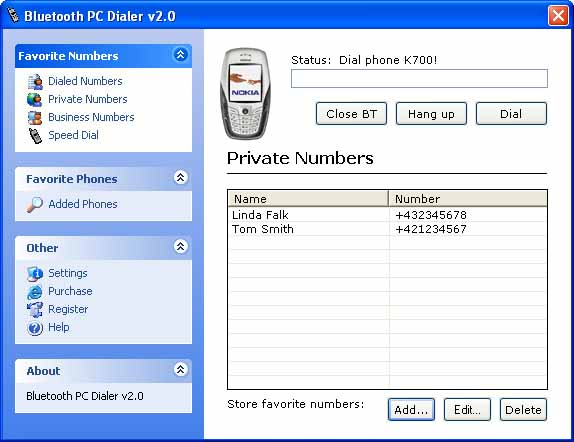 Bluetooth PC Dialer 2.0 software screenshot