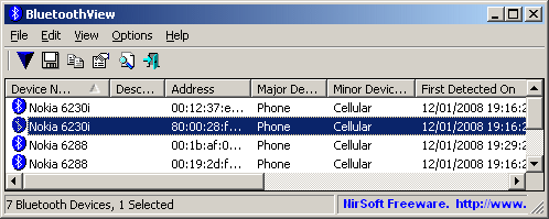 BluetoothView 1.66 software screenshot