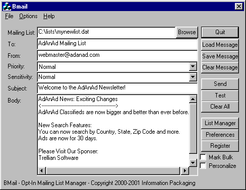 Bmail PRO 1.08 software screenshot