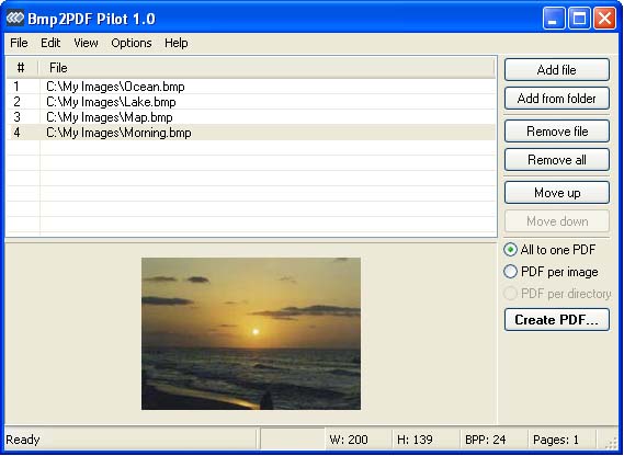 Bmp2PDF Pilot 1.00 software screenshot