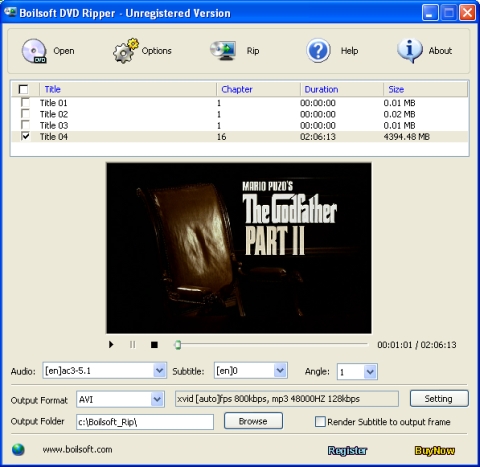 Boilsoft DVD Ripper 2.88.8 software screenshot