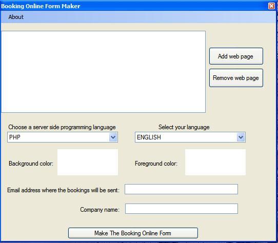 Booking Online Form Maker 1.0.0.0 software screenshot