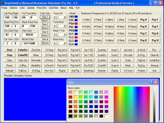 BrainStimPro Binaural Generator 4.0 software screenshot